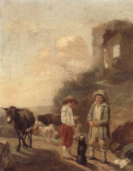 A landscape with young boys tending their animals before a set of ruins, unknow artist